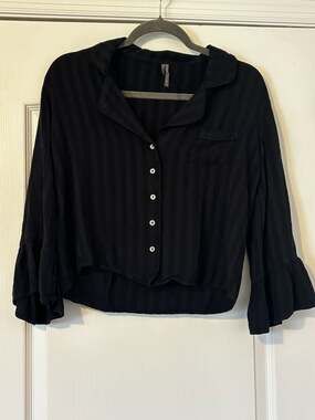 Anthropologie Striped Ruffle Cuff Button Down Top